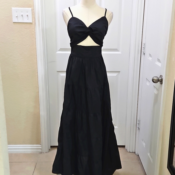 Charlotte Russe Black Front Cutout Ruffle Hem Maxi Cami Dress Size Small NWT - Picture 3 of 12